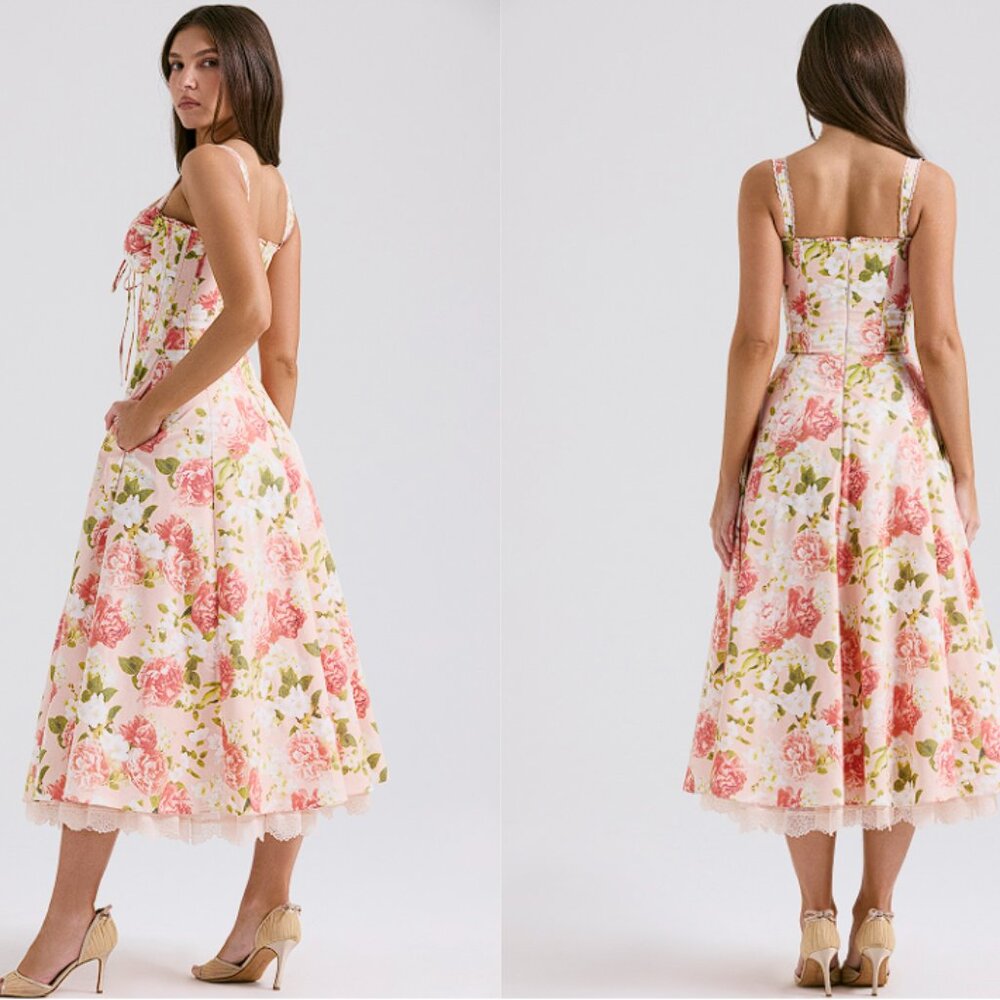 House of CB 'Rosalee' Pink Peony Print Cotton Bustier Sundress NWOT - Picture 4 of 8